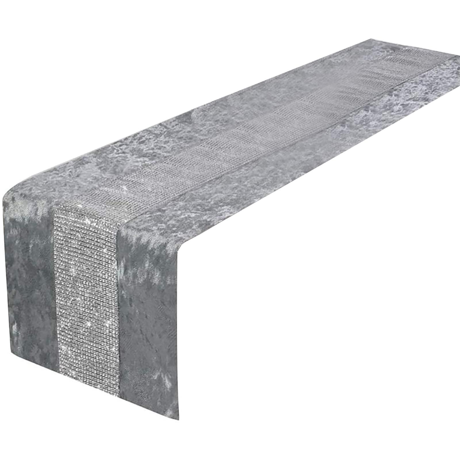 HUI JIN Table Runner Velvet Bling Table Runner Washable Silver Sparkle 32 * 180 Grey
