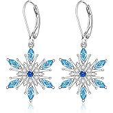 Snowflake Earrings Christmas Earrings for Women Winter Snowflake 925 Sterling Silver Leverback Dangle Drop Christmas Gifts