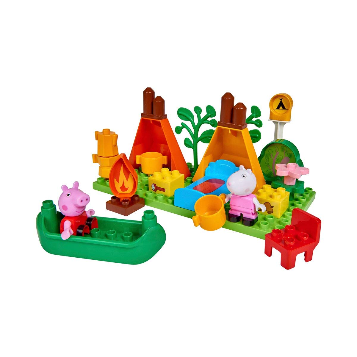 Big 800057143 PP Set BLOXX Construction Toys Peppa Pig Camping PLAYSET with 25 PCS, Green, Orange, Red, White, Pink, Blue, Bran