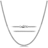 SanThree 2.2mm Pure Titanium Cuban Link Chain Necklace for Men Women Sensitive Skin, Durable Welded Skin Friendly Oval Twist Chain for Valentines Day Birthday Gift, 21.65"/23.62"