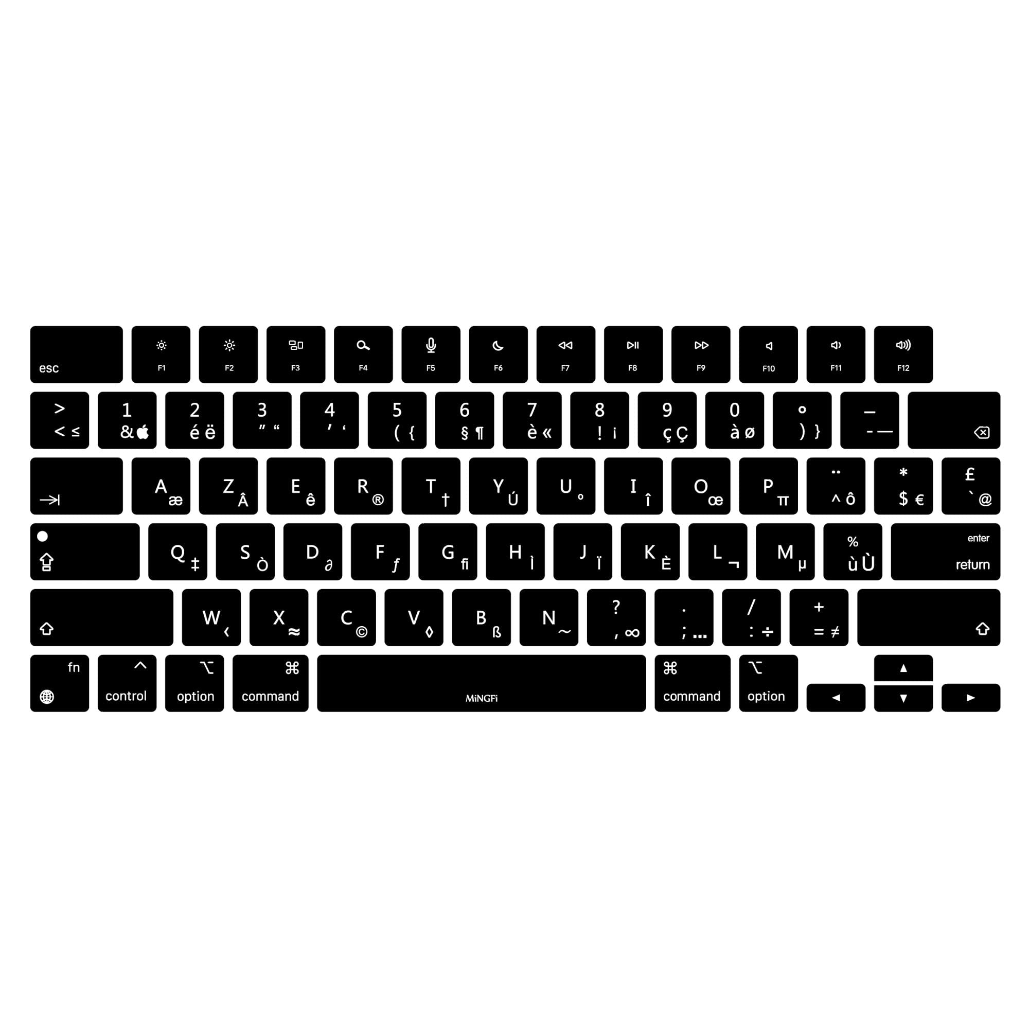 MiNGFi Silicone French AZERTY Keyboard Cover for MacBook Pro/Max 14&16" M1-M4(A3112 A3401 A3185 A2485 A2780 A2991 A3403 A3186) Air 13,6&15,3" M2-M4(A3240 A2941 A3114 A3241) US/ANSI Layout - Black
