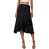 FEMLE Women's Elegant Ruffle Wrap Asymmetrical Tie High Waist Long Skirt A-line Casual Loose Draped Flowy Skirts