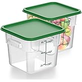 FoldTier 2 Pieces Square Food Storage Containers Polycarbonate Clear Food Container with Lid Commercial Food Storage with Graduations for Commercial Kitchen Dough Marinating Meat(Green, 6 Qt)