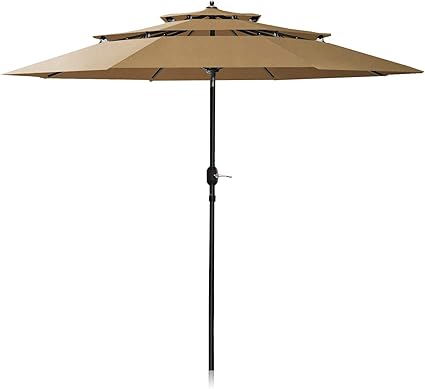 Amazon Com Patiassy 11 Feet 3 Tiers Patio Umbrella Outdoor Table Market Umbrella For Balcony Garden Deck Heavy Duty 240 Gsm Fabric For 5 Years No Fading Tan Sports Outdoors