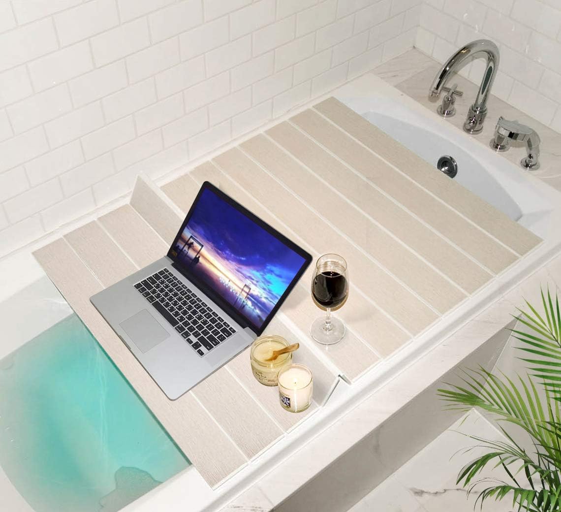 Mia home Folding Bathtub Tray, Good for Keeping Water Hot, Foldable Bath Tub Caddy Tray, Ivory (30x43 inch)
