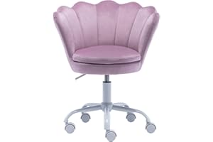 chairus Cute Kids Desk Chair Velvet Living Room Accent Armchair Upholstered Teens Vanity Chair with Seashell Back, Adjustable Swivel Children Study Chair for Computer Homework, Purple
