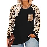 TIYOMI Plus Size Shirts for Women Long Sleeve Tops Front Pocket Shirt Round Crew Neck Fall Autumn Winter Shirt XL-5XL