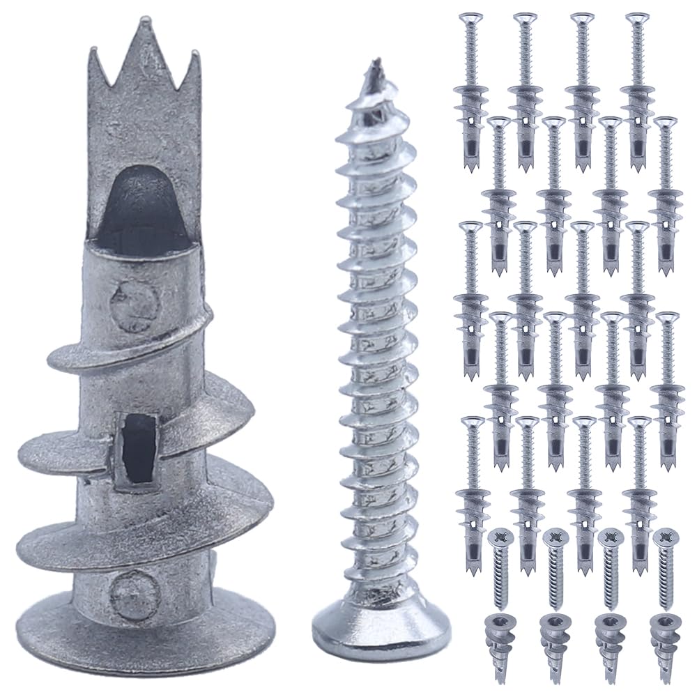 XUELIYUN 50Pcs Plasterboard Fixings Heavy Duty Plasterboard Wall Plug Plasterboard Screws Wall Plugs and Screws and Wall Plugs Set Metal Anchor 31mm for Concrete Timber and Wall Hanging Stuff