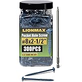 LIONMAX Pocket Hole Screws 2-1/2 Inch, 300 PCS Exterior Pocket Screw #8 x 2-1/2", Coarse Thread, Square Drive, Washer Head, Blue Coated Weather Resistant, 150MM Drive Bit Included