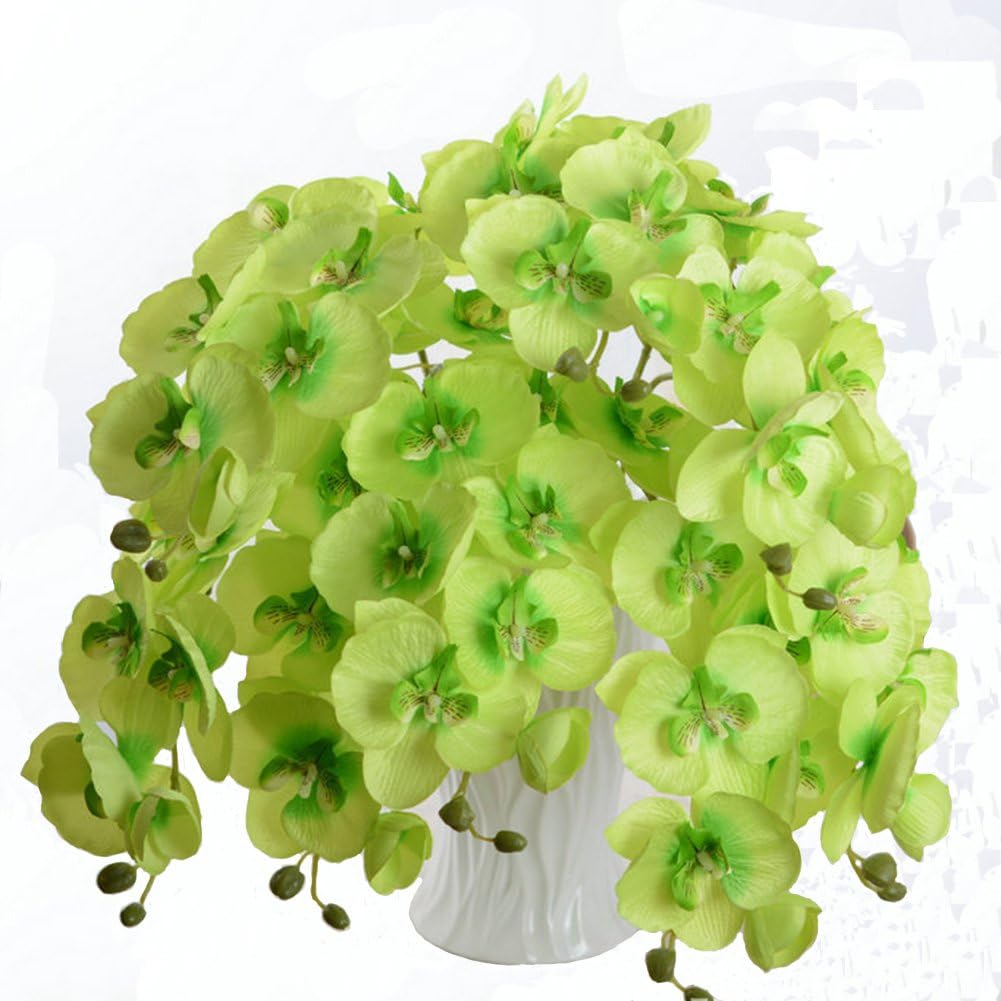 Lopkey 5 Pcs- Artificial Butterfly Orchid Silk Flower Home Garden Phalaenopsis Bouquet,Green