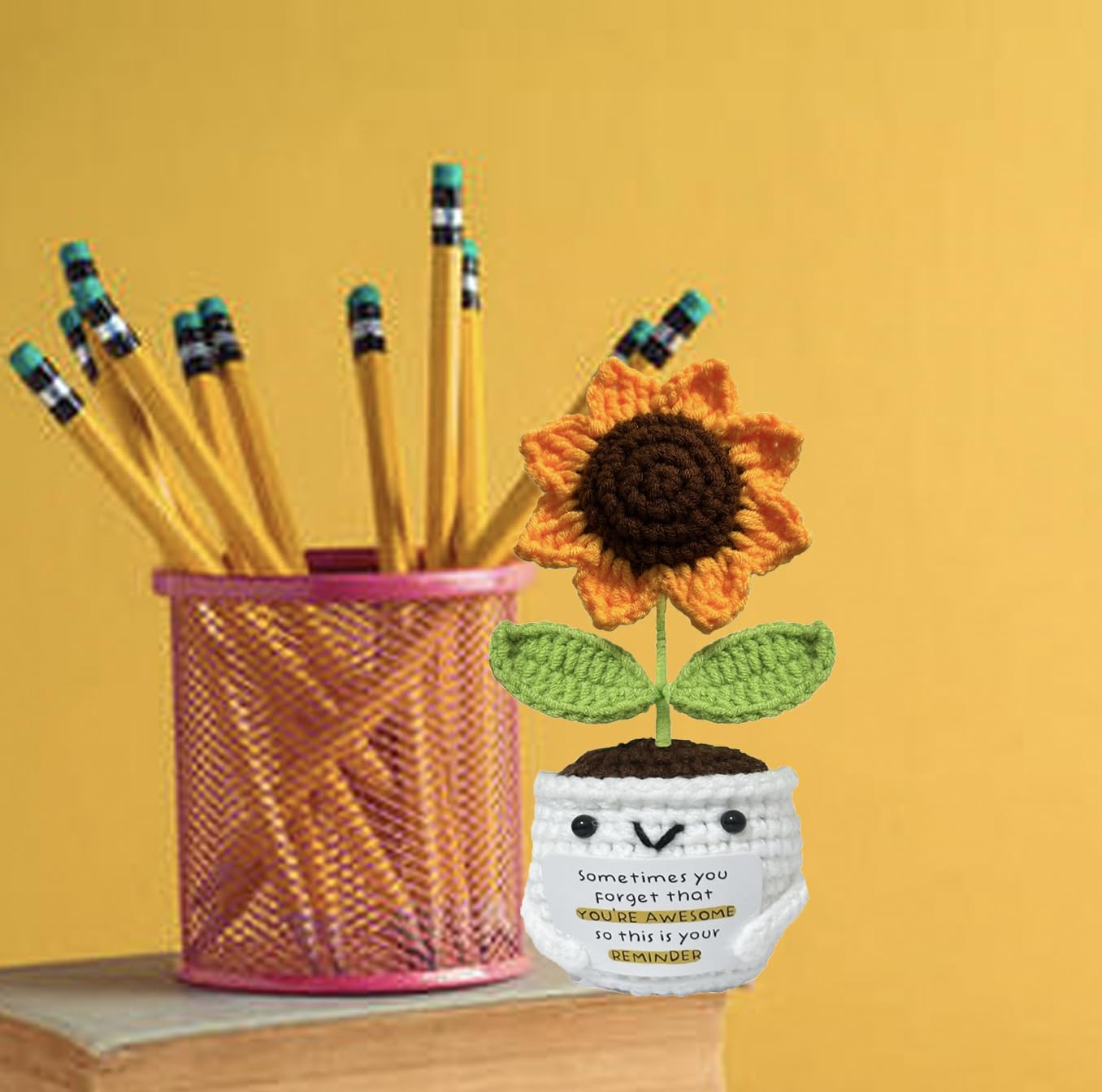 Positive Crochet Sunflowers - Sometimes You Forget You're Awesome - Inspirational Gifts for Women,Men,Emotional Support Crochet,Appreciation Sunflower Gifts for Sister,Best Friend,Coworker,Teacher