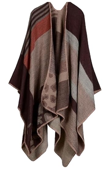 VamJump Women Winter Cashmere Oversized Blanket Poncho Cape Shawl Cardigan Coat, Coffee, Onesize