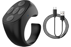 JIANWEI Fingertip Wireless Bluetooth Remote Control, TIK-to-k Remote Control APP Kindle Page Turner, Scrolling Rings Rechargeable Camera Remote for Phones Tablets(Black)