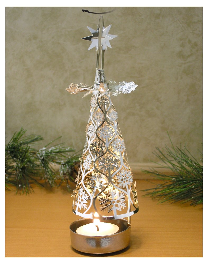 BANBERRY DESIGNS Spinning Christmas Tree Candle Holder with Snowflakes