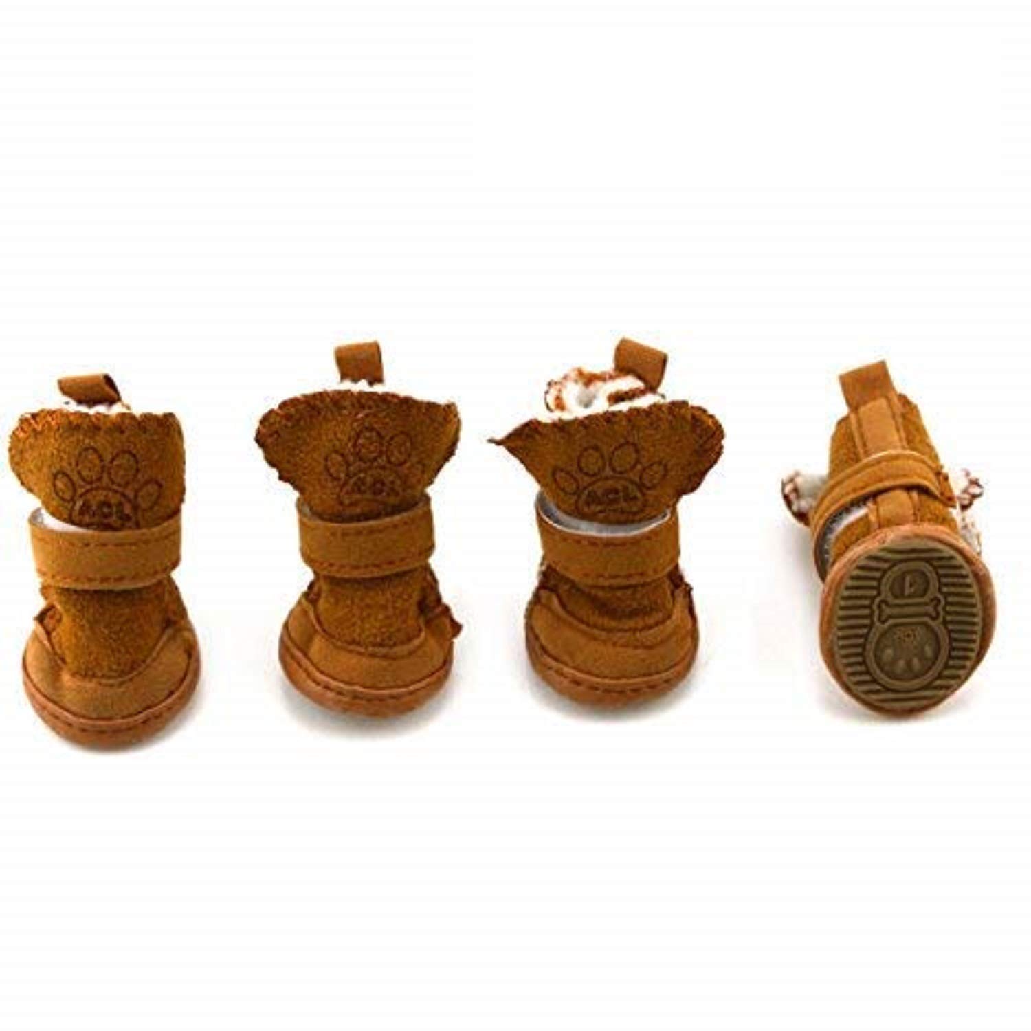 URBEST Detachable Closure Puppy Dog Shoes Booties Boots Brown 2 Pairs (XXXS)