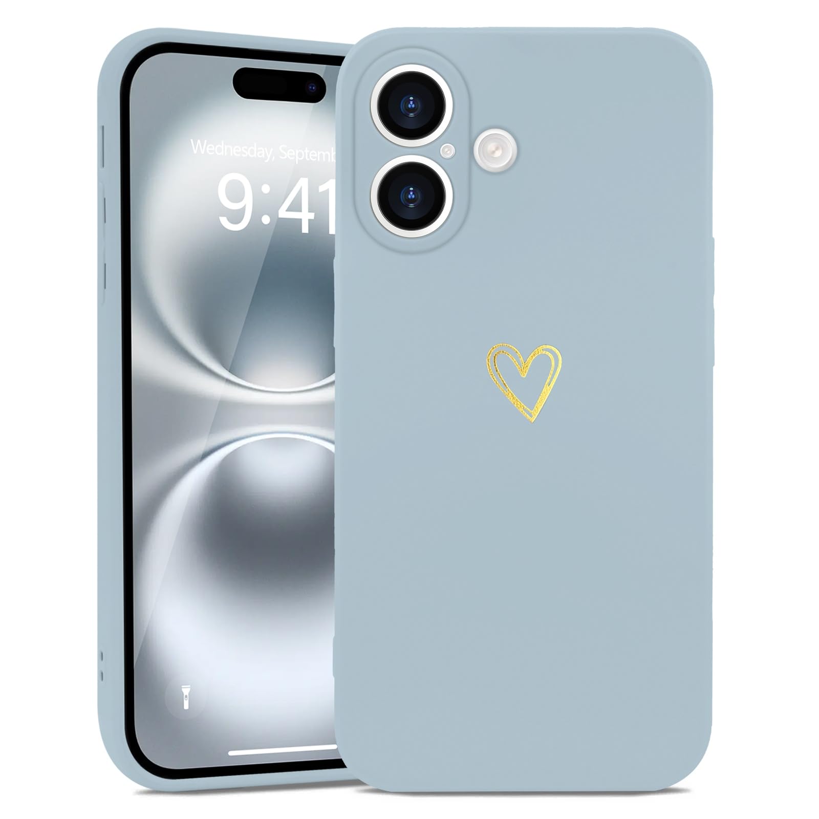 Wirvyuer for iPhone 16 Plus Case Cute Slim Shockproof Phone Case with Wireless Charging Support and Protection, Light Blue