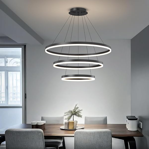MATVEN MODERN CEILING CHANDELIER LIGHT, ACRYLIC ANTI-FLICKER BLACK PENDANT LIGHT FIXTURES WITH REMOTE CONTROL DIMMABLE 3 COLOR MODE & BRIGHTNESS ISLAND LIGHTS FOR KITCHEN DINING ROOM