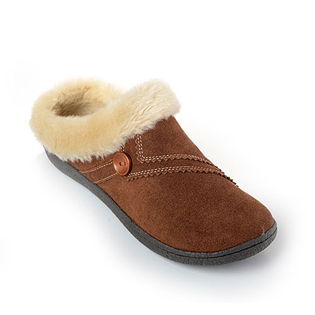 Clarks Womens Kimberly Suede Clog Slipper With Faux Fur Lining (7M, Saddle)