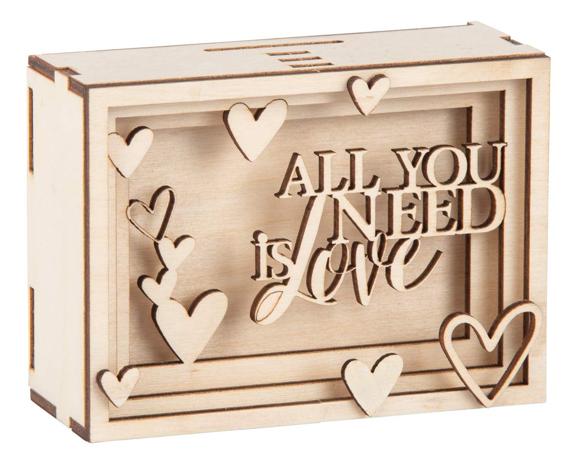 Rayher DIY Money Box with Phrase, Money Gift Box for Wedding, Anniversary, Birthday and New Baby, 14 natural wood pieces, Love, 11.5x8.5x5cm, 62923505