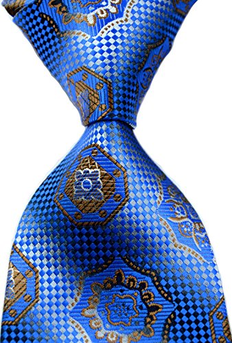 Mr.ZHANG New Pattern Checks Florals Blue Brown JACQUARD WOVEN Silk Men's Tie Necktie