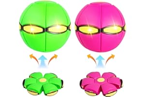 Staimer 2 Pack Doggy Disc Ball with 6 Lights, Dog Flying Disc Toy Outdoor Gmaes, Flying Saucer Ball Dog Toy, Interactive Herding Decompression Kids Toys (Green/Pink)