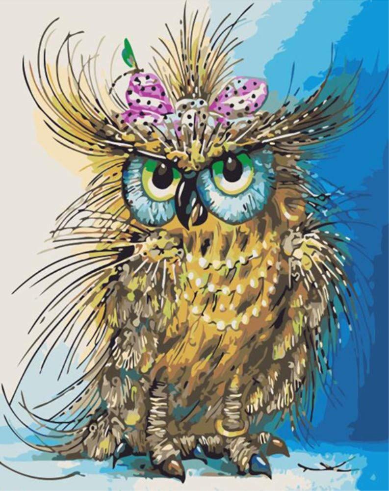 ABEUTY DIY Fabric Decorating Kits, Paint by Numbers Owl Animal 16x20 inches Number Painting Wall Art (owl, No Frame)