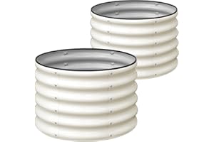 SnugNiture Raised Garden Bed, 2 PCS 2×2×1.5ft Round Galvanized Outdoor Planter Box, 17" Tall Deep Metal Garden Bed Kit for Planting Vegetables, Fruits, Flowers, White