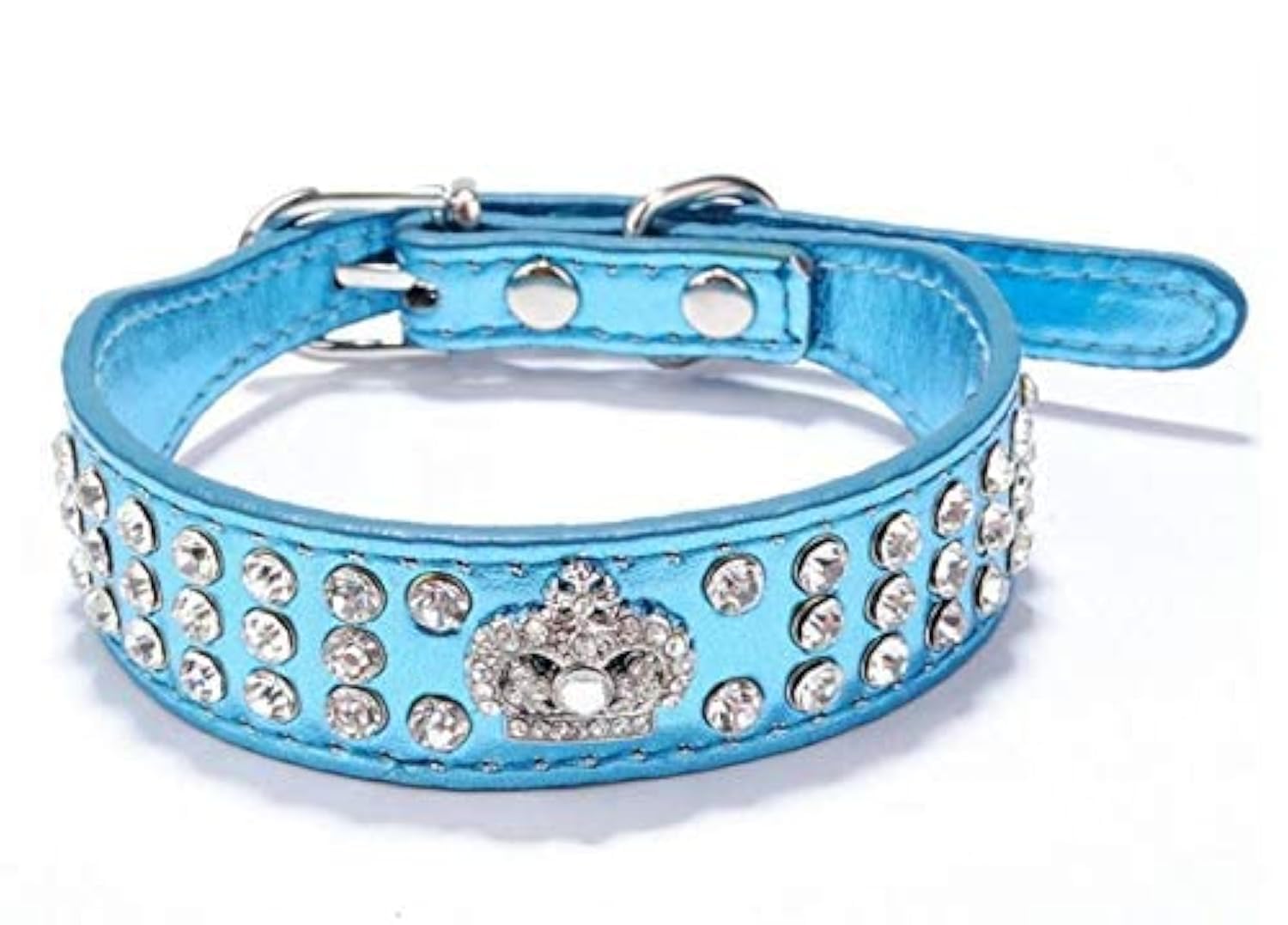 haoyueer Rhinestone Dog Collar Crown Rhinestone Diamante Jewelry Crystal PU Leather Pet Dog Cat Puppy Collar … (M, Blue)