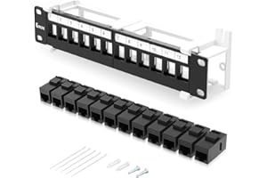 Enmane 12 Port Patch Panel CAT6 Keystone Patch Panel (EC Listed) Wall Mount 10 Inch Bracket Included for Cat6, Cat5e, Cat5 Cabling (1U CAT6)
