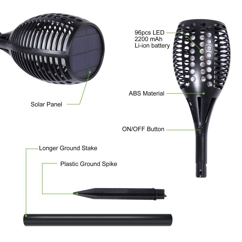 Openuye 2 Stück Solar Gartenleuchte Solar Garten Beleuchtung Garten Licht, Solarlampe mit IP65 wasserdicht und realistischen Flammen