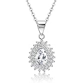 Sterling Silver Teardrop Necklace for Women Sparkle Cubic Zirconia Waterdrop Shaped Pendant Necklace Hypoallergenic Adjustable Halo CZ Charms Necklace Classic Jewelry Gifts for Wife Mom Bride,19inch