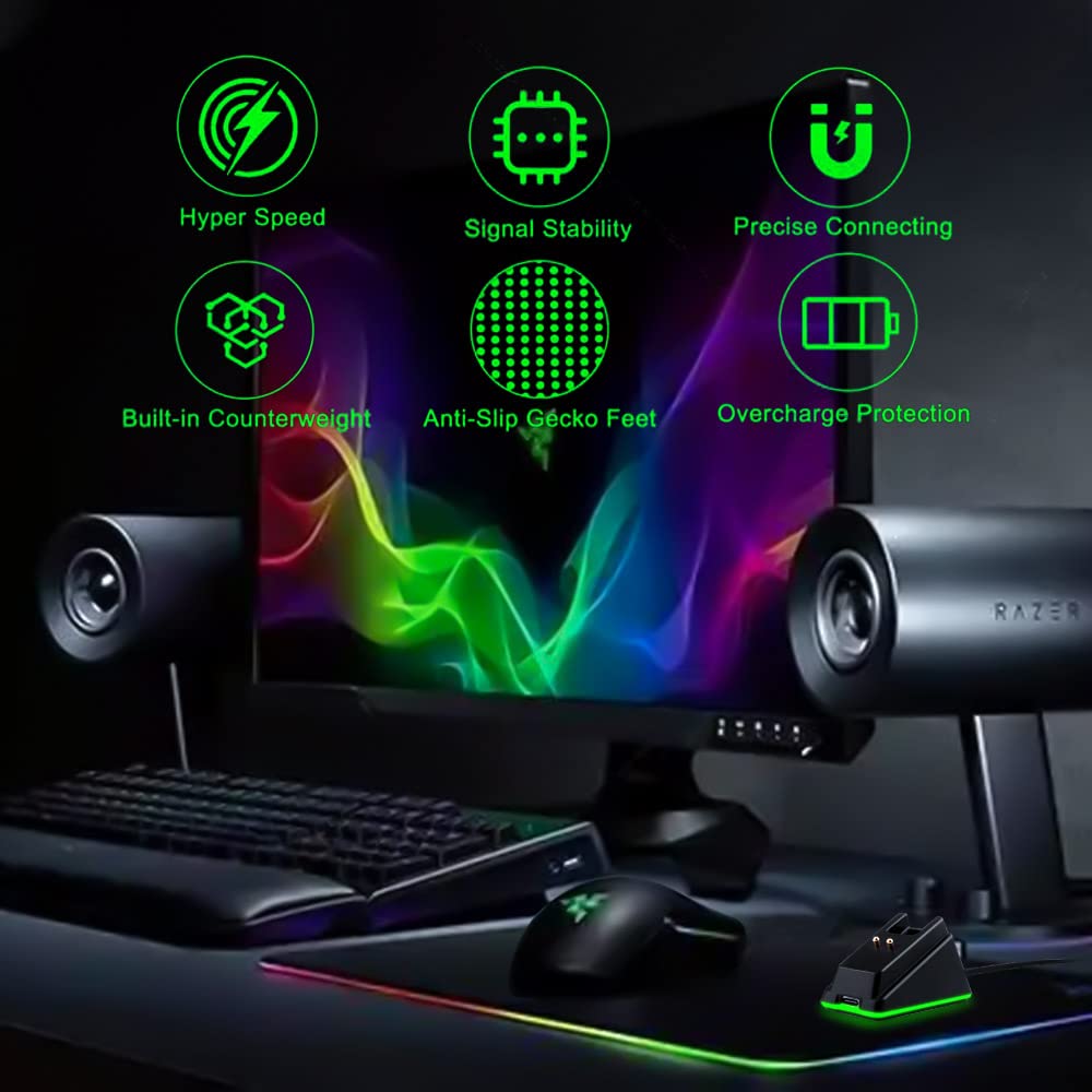 RGB Charger Dock with USB Charging Cable Compatible for Razer Basilisk/Viper Ultimate/Naga Pro/deathadder v2 Pro Mouse