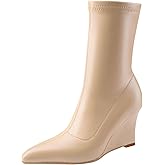 Oh Mispares Women’s Mid Calf Boots Wedge Heel Pointed Toe Side Zipper Ankle Short Boots Closed Toe Party Dress Booties 3 Inches