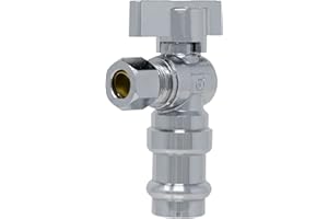1/4 Turn Angle Stop Valve, 1/2" Press x 3/8" OD Compression Miiflex Heavy Duty Chrome Plated Brass Quarter Shut Off Valve wit
