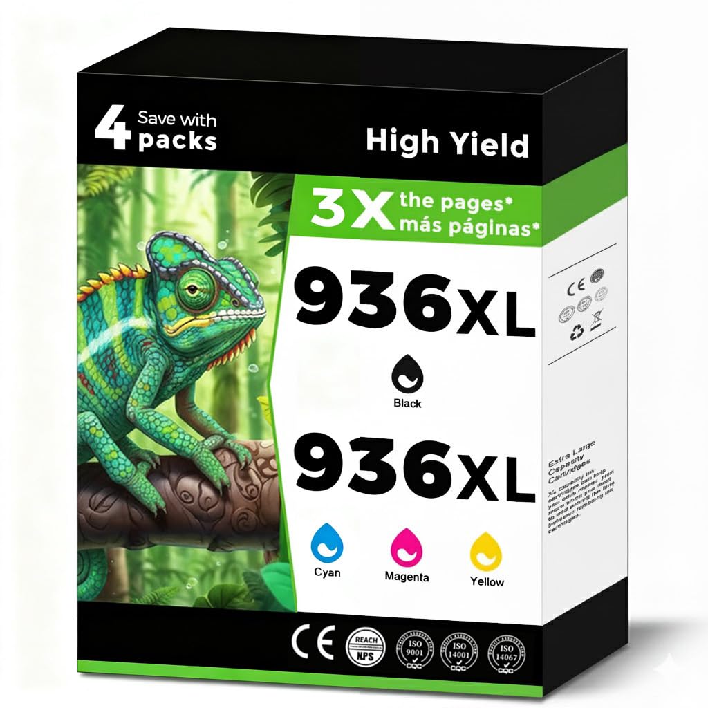 Photo 1 of 936XL (936e) Ink Cartridges Combo Pack Replacement for HP 936 e XL for OfficeJet 9122e Pro 9125e 9130e 9135e 9120e 9128e 9110b 9110e 9120b 9128 9130 9130b 9135 for HP936 Black Cyan Magenta Yellow