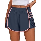 Caracilia Women Running Shorts Flowy Pleated Athletic Shorts Summer High Waisted Tennis Sporty Workout Gym Shorts