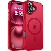 MOCCA Strong Magnetic for iPhone 16 Case, [Compatible with Magsafe][16FT Mil-Grade Drop Protection] Slim Thin Translucent Matte Protective Cover Case for iPhone 16 Phone Case 6.1", Red