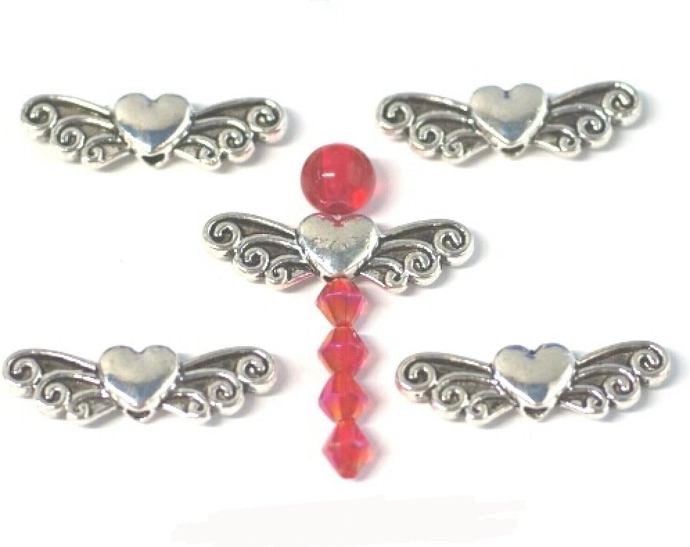 10 x Large Antique Silver Plated Angel Wing Heart Bead Charms. Universal use for Jewellery, Card Making and Scrap-booking. Check out our Fantastic wide range of Beads, Charms and Findings (Ref:10A55)