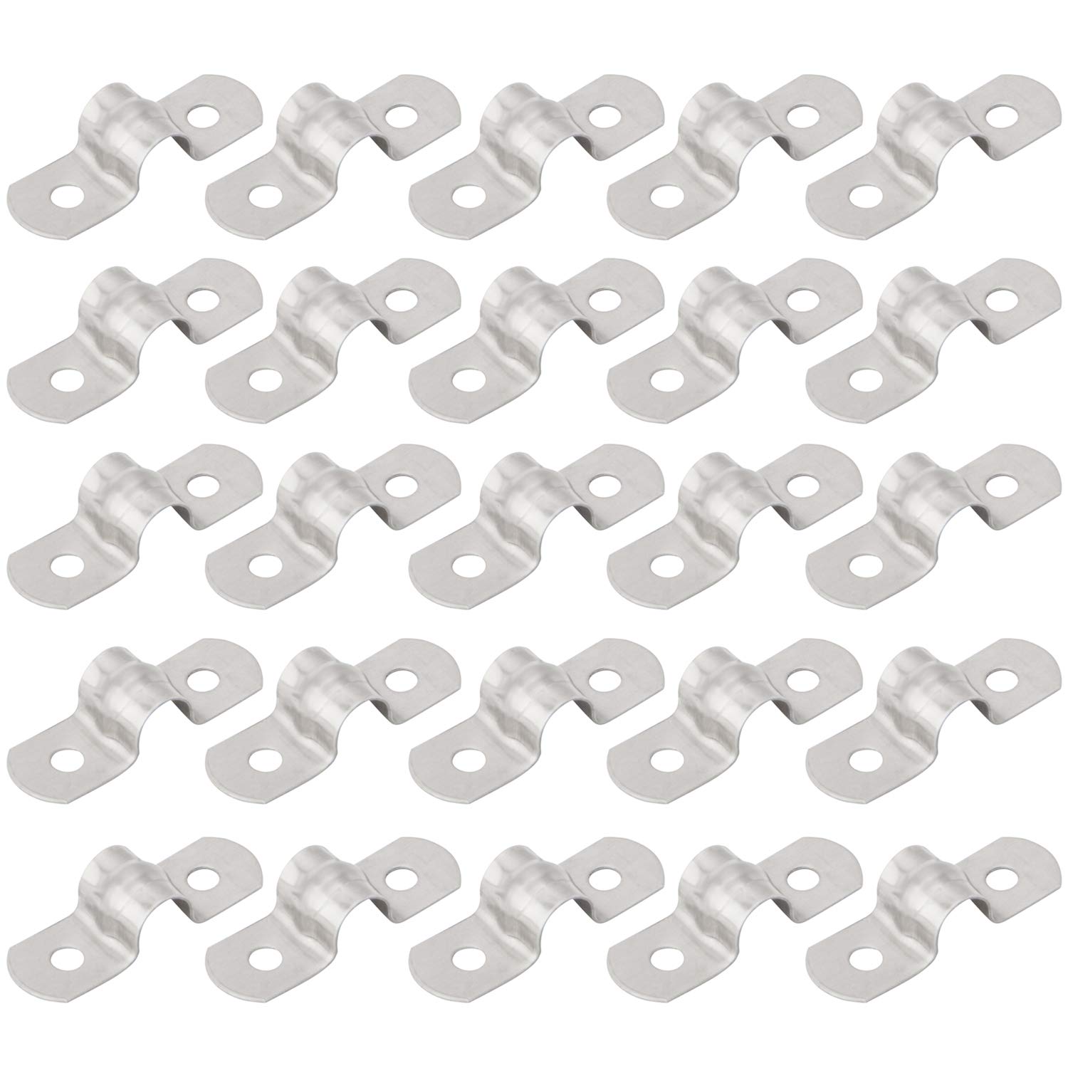 ISPINNER 25pcs M8 Stainless Steel Rigid Pipe Strap for 5/16 Inch Hose OD, 2 Holes Cable U Bracket Clamp Hanger Tube Strap Tension Clips