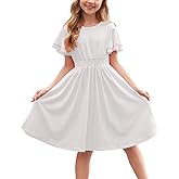 Arshiner Girl's Casual Dress Summer Scoop Neck Short Sleeve Flowy Print and Plain Sundress for Kids 4-14Y