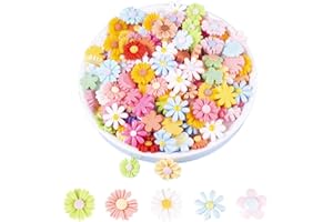 LOPURO Flower Resin Charms, 50Pcs Resin Flatback Daisy Flowers Beads Charms for Craft Jewelry Making Cardmaking Scrapbooking Accessories DIY Sunflower Resin Charm Hair Clip Phone Case Decor