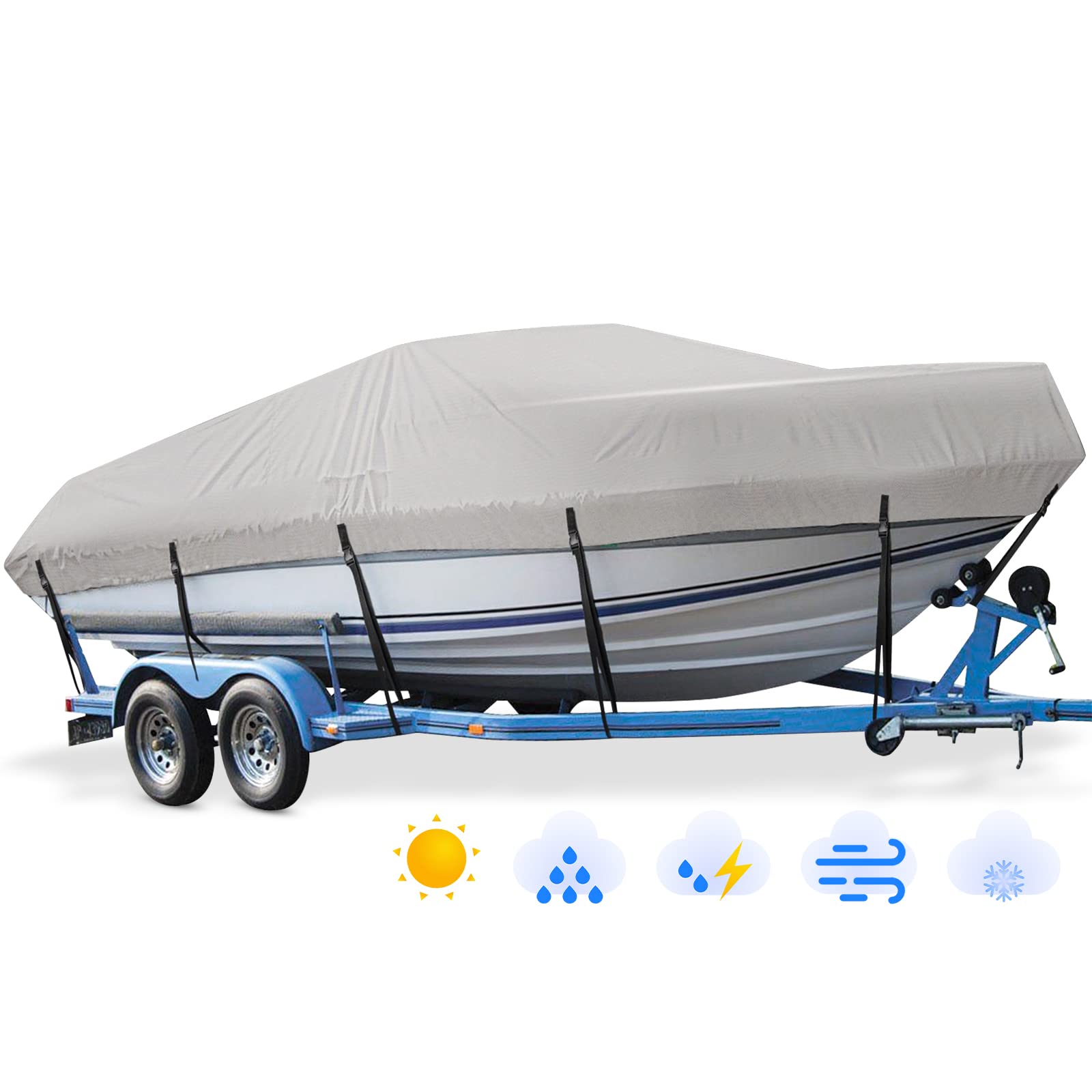 Photo 1 of Mancro Trailerable Waterproof Boat Cover 17-19ft, 1200D Heavy Duty Marine Grade Canvas, Fits V-Hull, Bayliner, Tri-Hull, Runabout & Fishing Boats, UV Resistant Outboard Covers, Grey