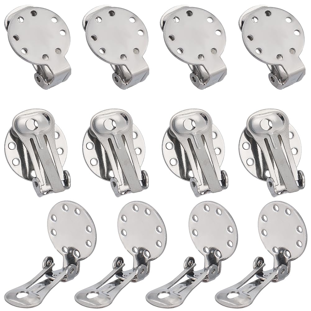 SUNNYCLUE 30Pcs Round Earring Clips Clip On Earrings Findings Circle Flat Back Tray Silver Non-Pierced Earring Converters Settings with Holes for Earring Backs Findings Women Adults jewellery Supplies