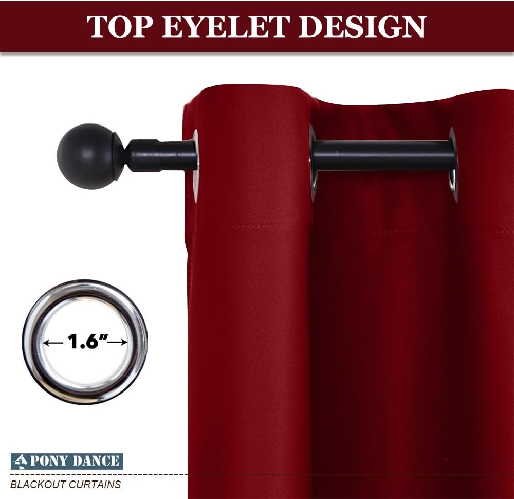 PONY DANCE Red Christmas Home Decor Curtains with Eyelet - Image 3
