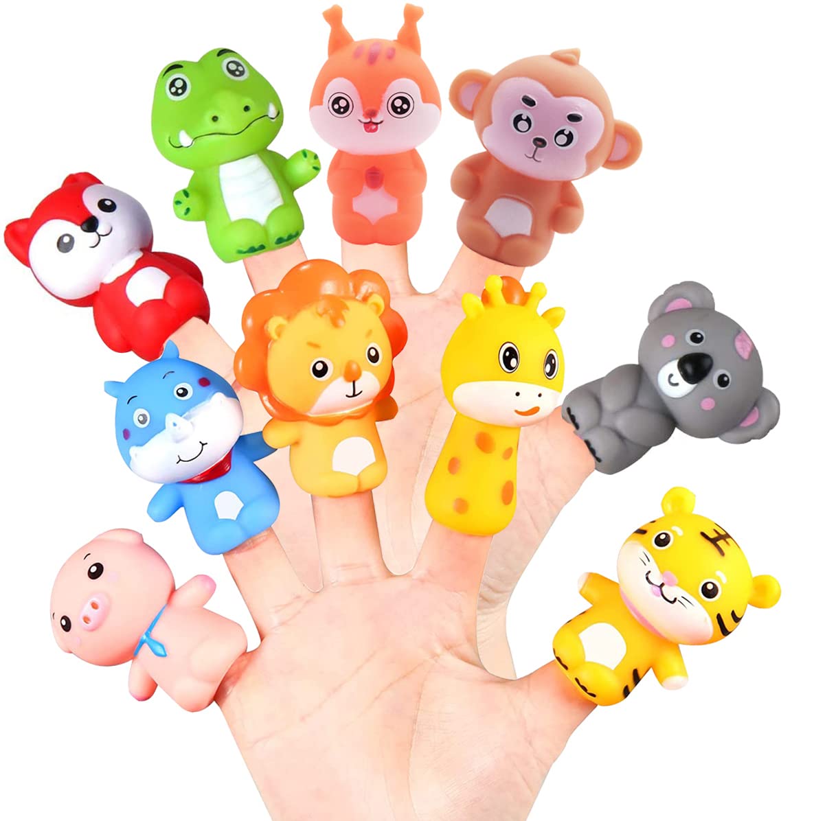 CreepyParty Pack of 10 Animal Finger Puppets Made of Waterproof Vinyl Cute Finger Doll Props Figures Novelty Toys Gift for Kids,2.28 x 1.68 inches