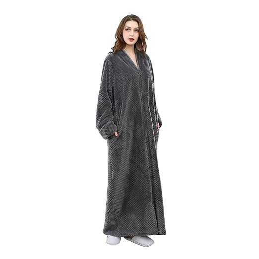 Oksun Bademantel Morgenmantel für Damen Weich Flauschig Kuschelfleece Lang Saunamantel mit Reißverschluss