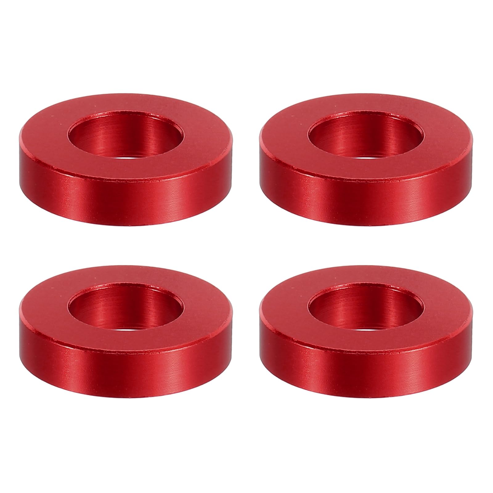 PATIKIL M10 Aluminum Spacer, 4 Pcs Metal Spacers Aluminum 10.5mm ID x 20mm OD x 5mm L Aluminum Spacer Screw Standoff Round for 2/5in or M10 Screw Bolt,Red