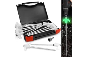 12 Pcs Screw in Tent Stakes 8-Inch Glow in The Dark Heavy Duty Metal Tent Nails with A Hex Head Adapter Metal Threaded Tent N