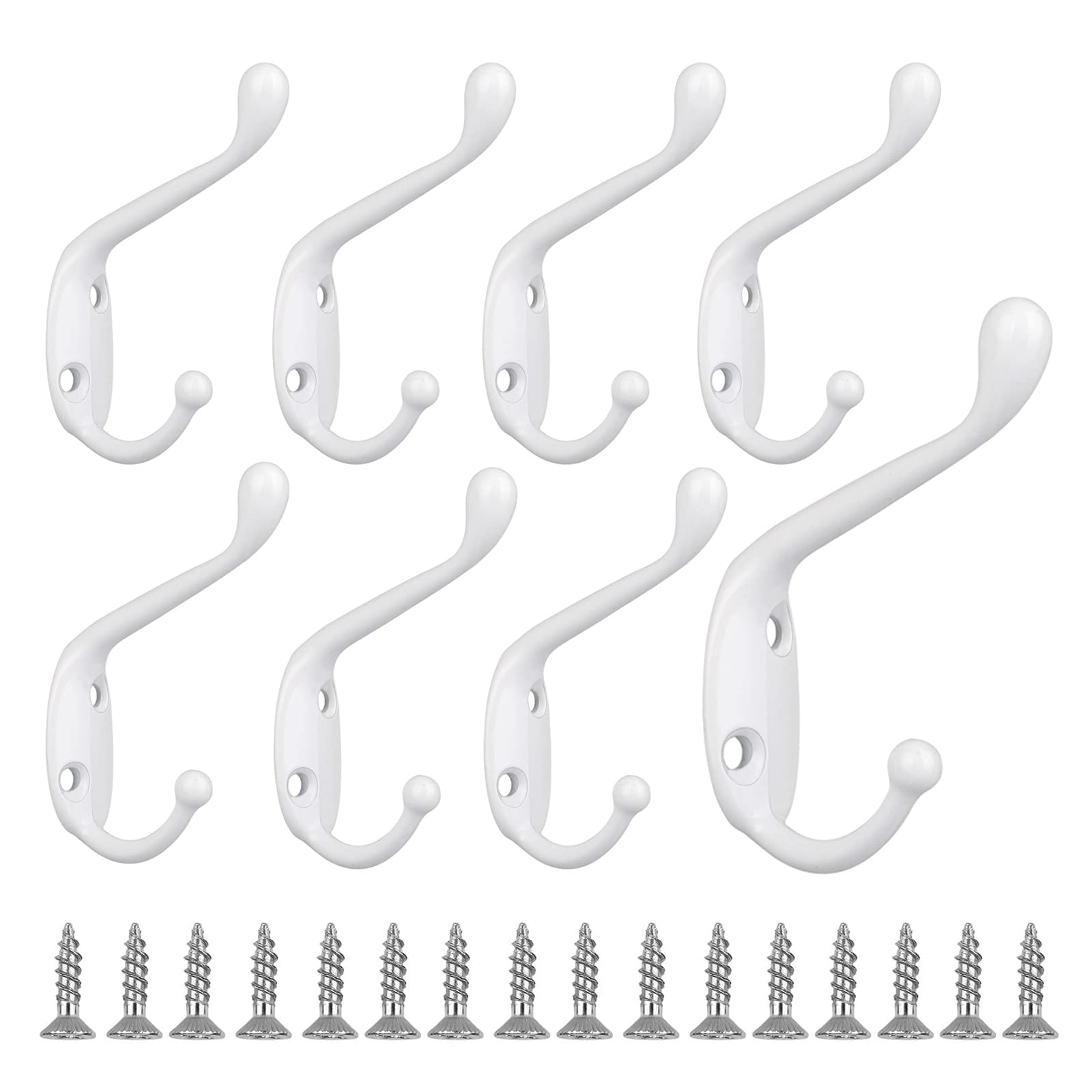Sheryl&Rain White Coat Hooks, 8 PCS Metal Clothes Hooks Vintage Wall Hooks Heavy Duty Door Hook Wall Mounted Coat Rack Retro Hat Hook with Screws for Hanging Coat Hat Scarf Robe & Bag