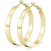 JINEAR 4MM Wide Large Gold Hoop Earrings for Women 14K Gold Plated 925 Sterling Silver Post Hoops Earring Trendy Thick Hypoallergenic Lightweight Big Chunky Hoops Earrings 30/40/50/60/70MM